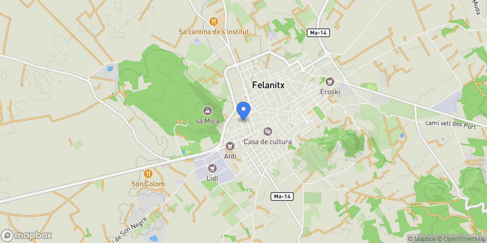 Map showing Son Prohens, Felanitx, Balearic Islands, Spain.