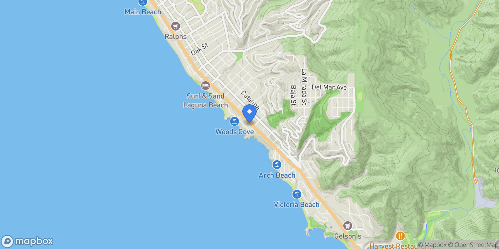 Map showing 2175 S Coast Highway 18, Laguna Beach, California, United States.