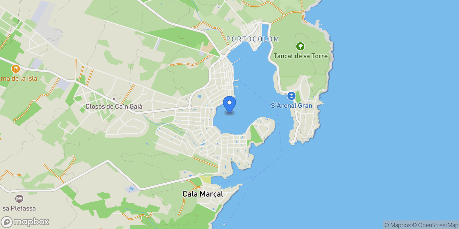 Map showing calle anfos, Portocolom, Felanitx, Balearic Islands.