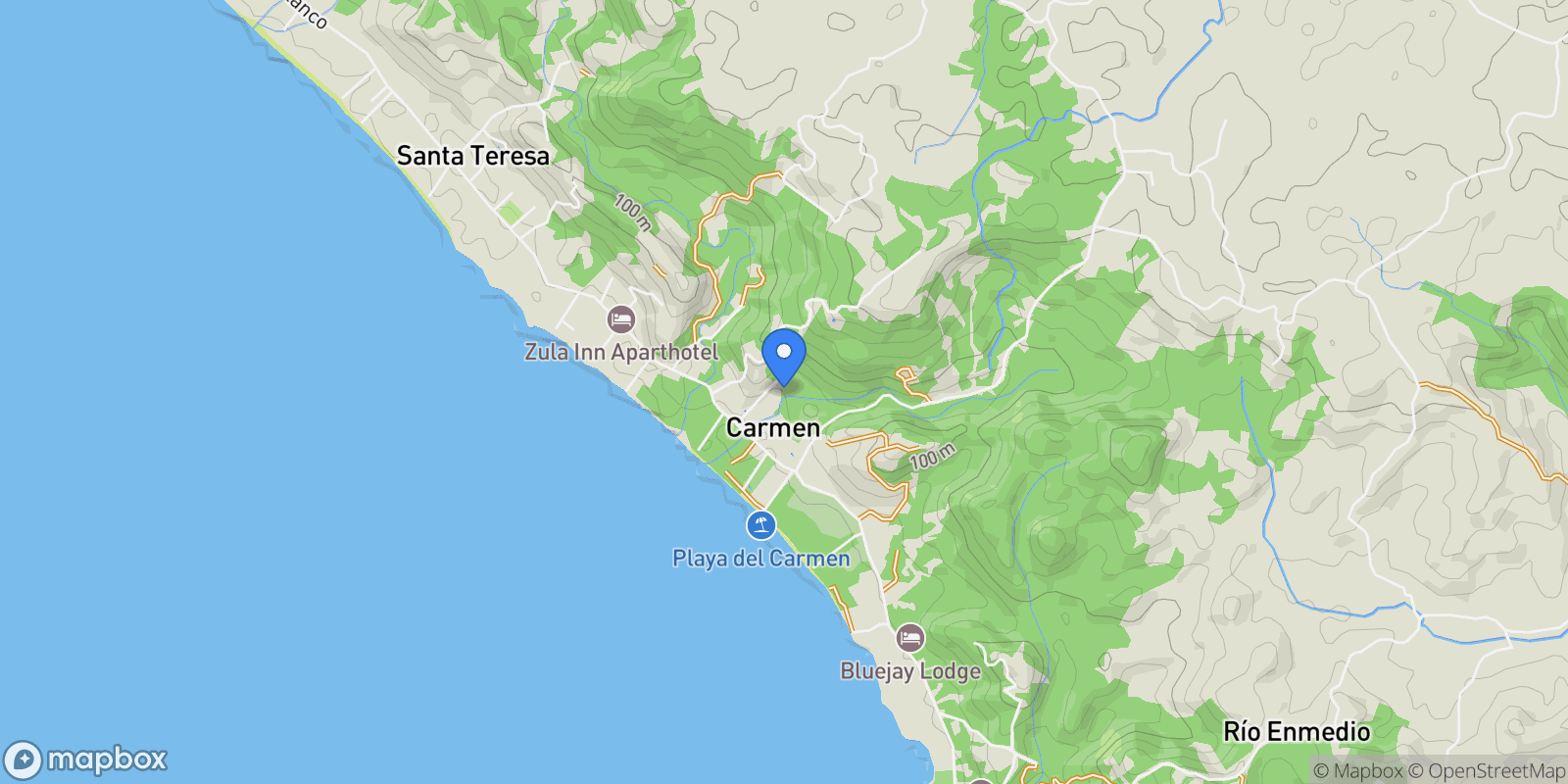 Map showing Playa Carmen, Santa Teresa, P, Carmen Beach, Puntarenas Province, Costa Rica.