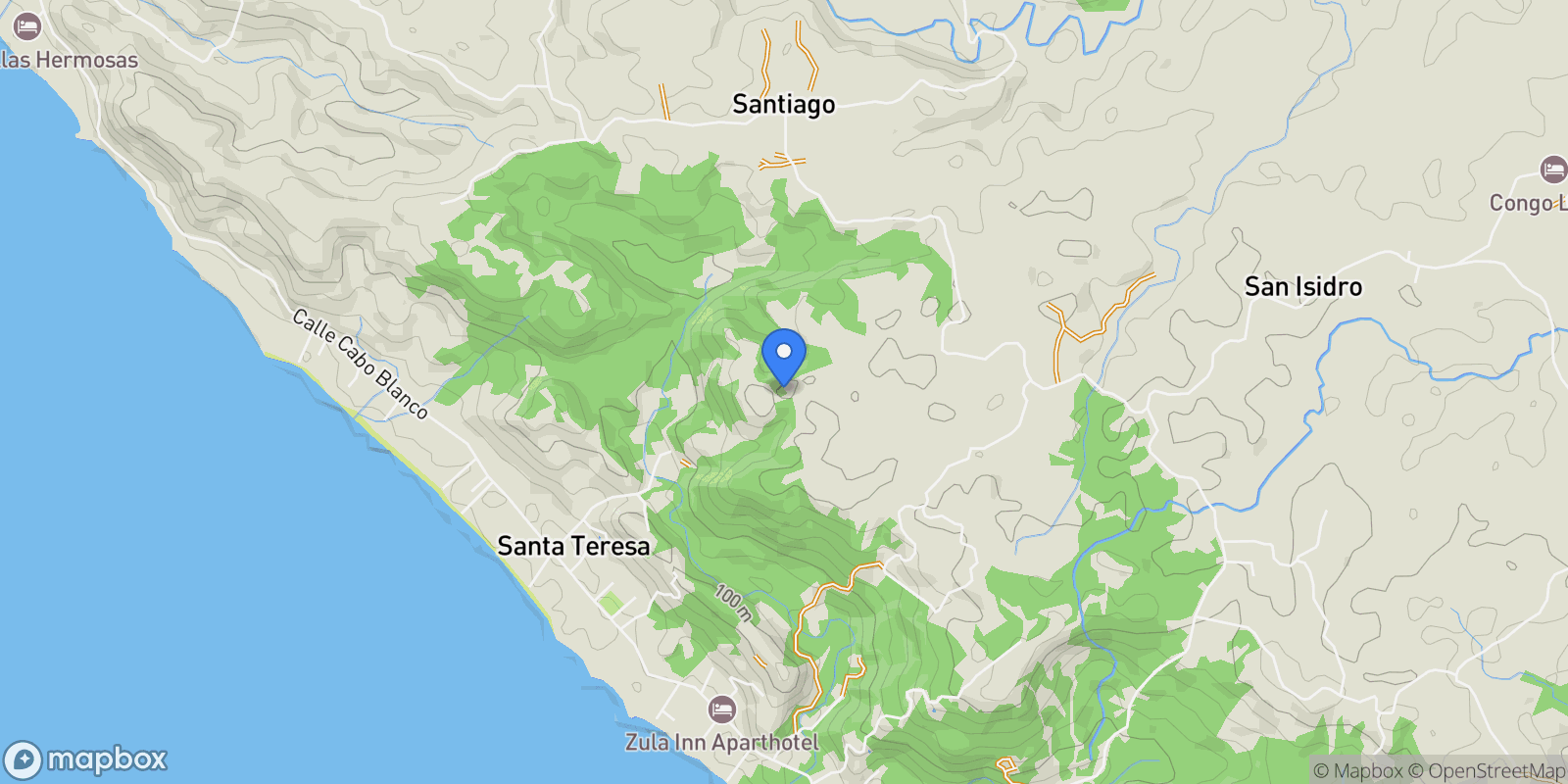 Map showing Playa Carmen, Santa Teresa, P, Santa Fe, Puntarenas Province, Costa Rica.