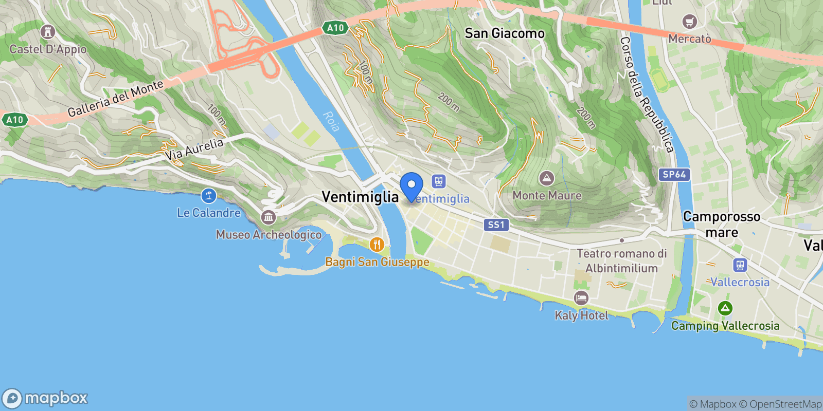Map showing 18039 Ventimiglia, Province of Imperia, Italy, Ventimiglia, Liguria, Italy.