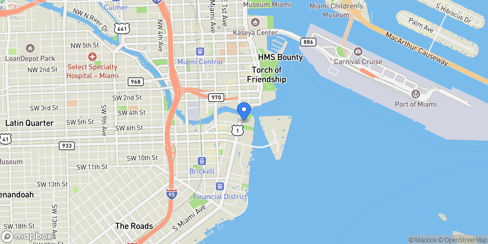 Map showing 485 Brickell Ave 2210, Miami, Florida, United States.