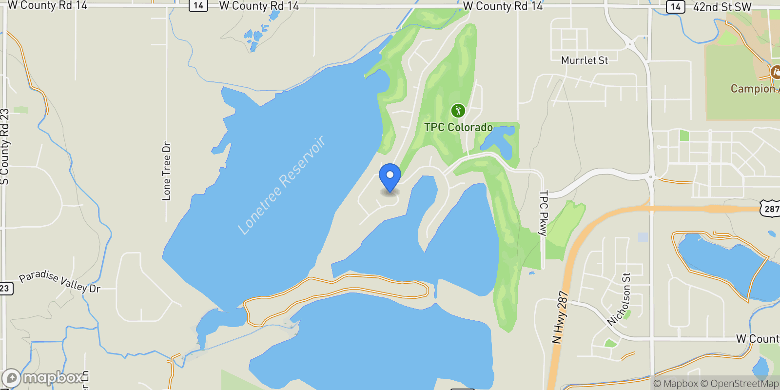 Map showing 2669 Southwind Road, Berthoud, Colorado, United States.