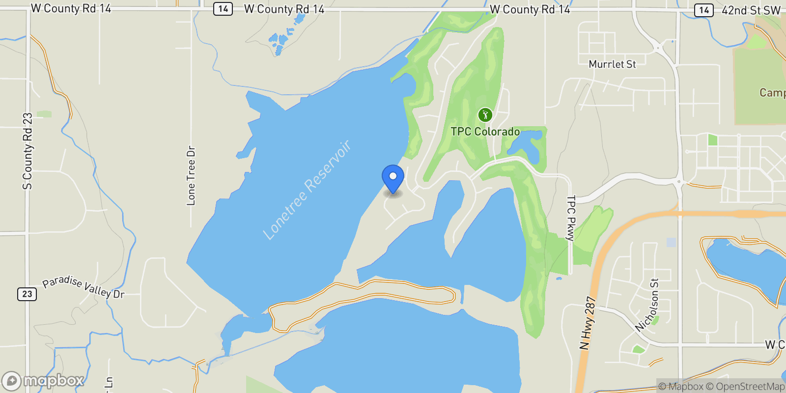 Map showing 2672 Bluewater Road, Berthoud, Colorado, United States.