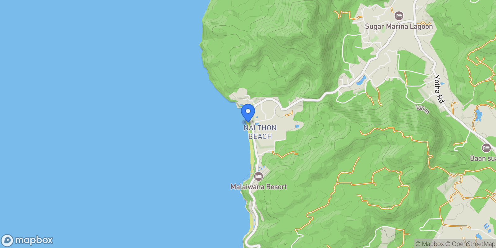 Map showing Nai Thon Beach, Phuket 83110, Thailand, Nai Thon Beach, Phuket, Thailand.