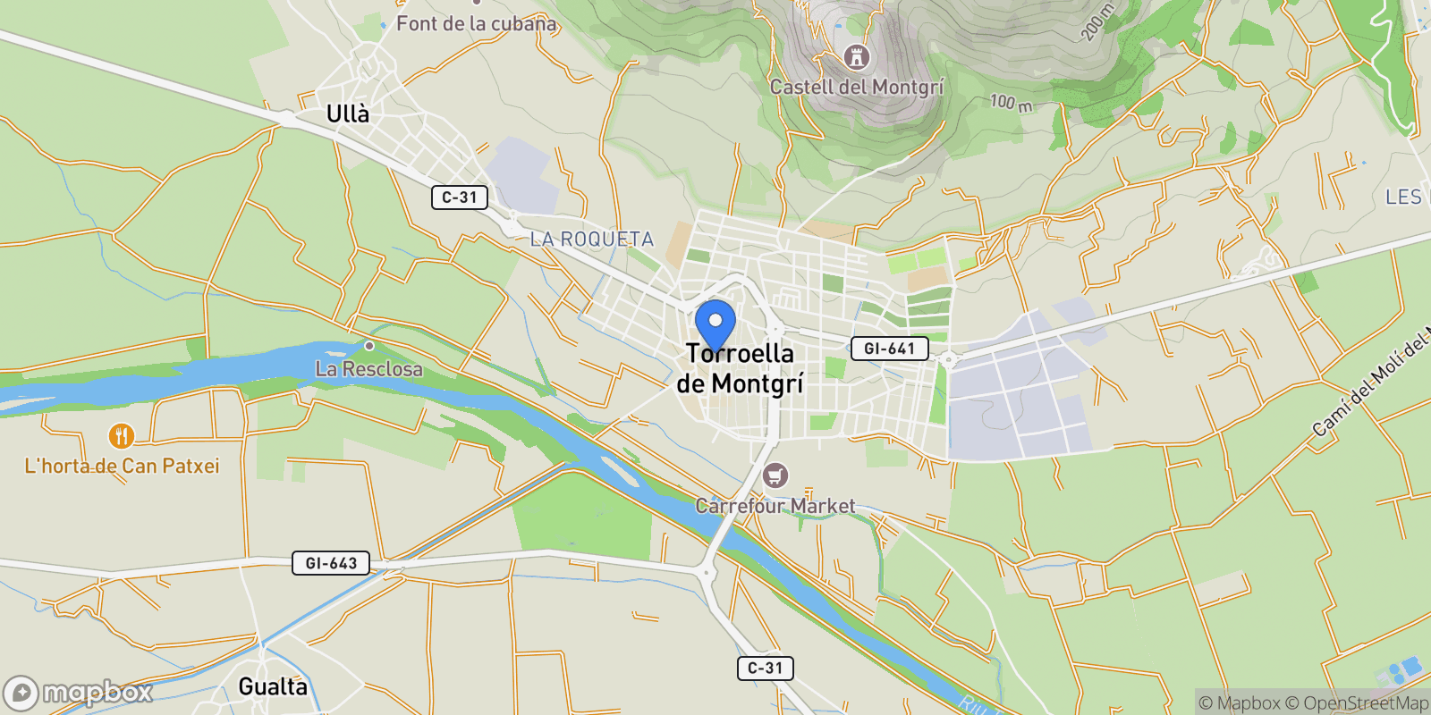 Map showing Mayor, Torroella de Montgri, Catalonia, Spain.
