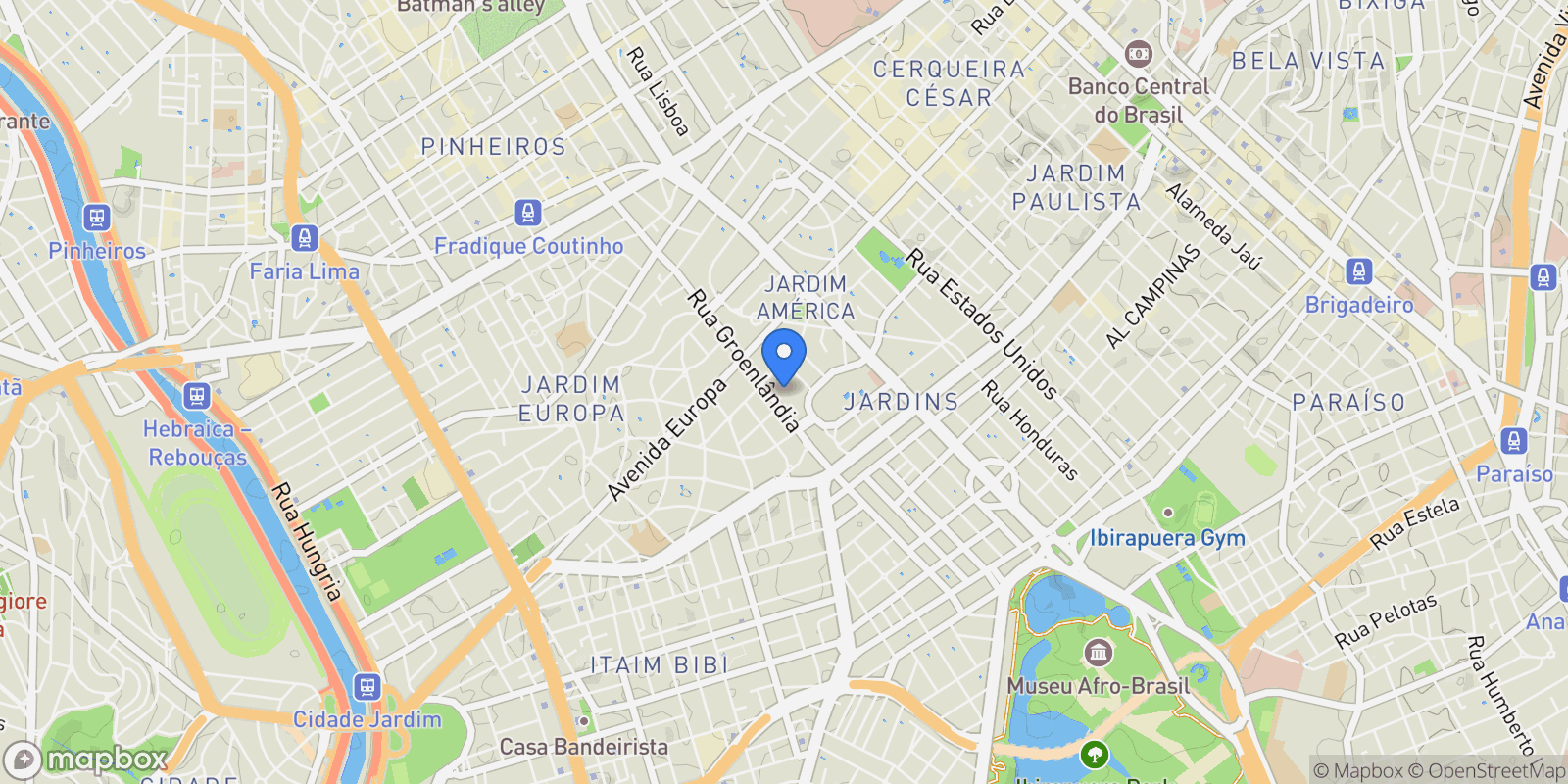 Map showing Jardim América, State of São Paulo, Brazil.