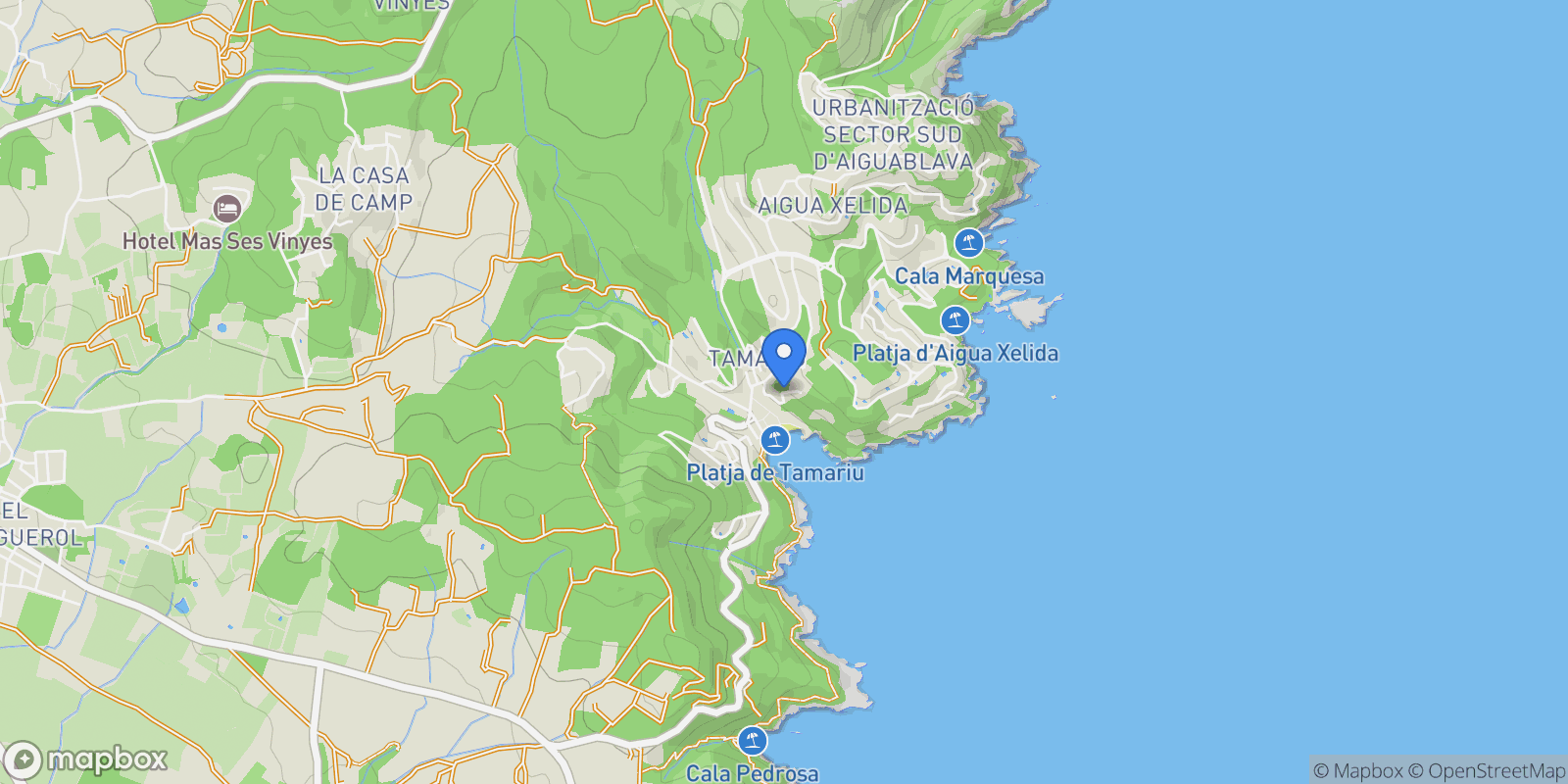 Map showing Baix Empordà Palafrugell de Aigua Xelida 0, Tamariu, Palafrugell, Spain.