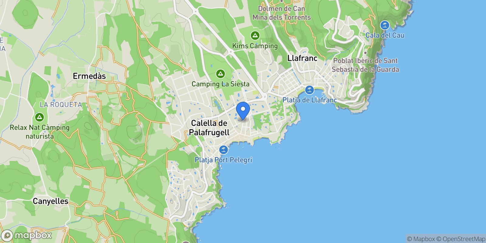 Map showing Calella de Palafrugell, Girona, Spain, Calella de Palafrugell, Palafrugell, Catalonia.