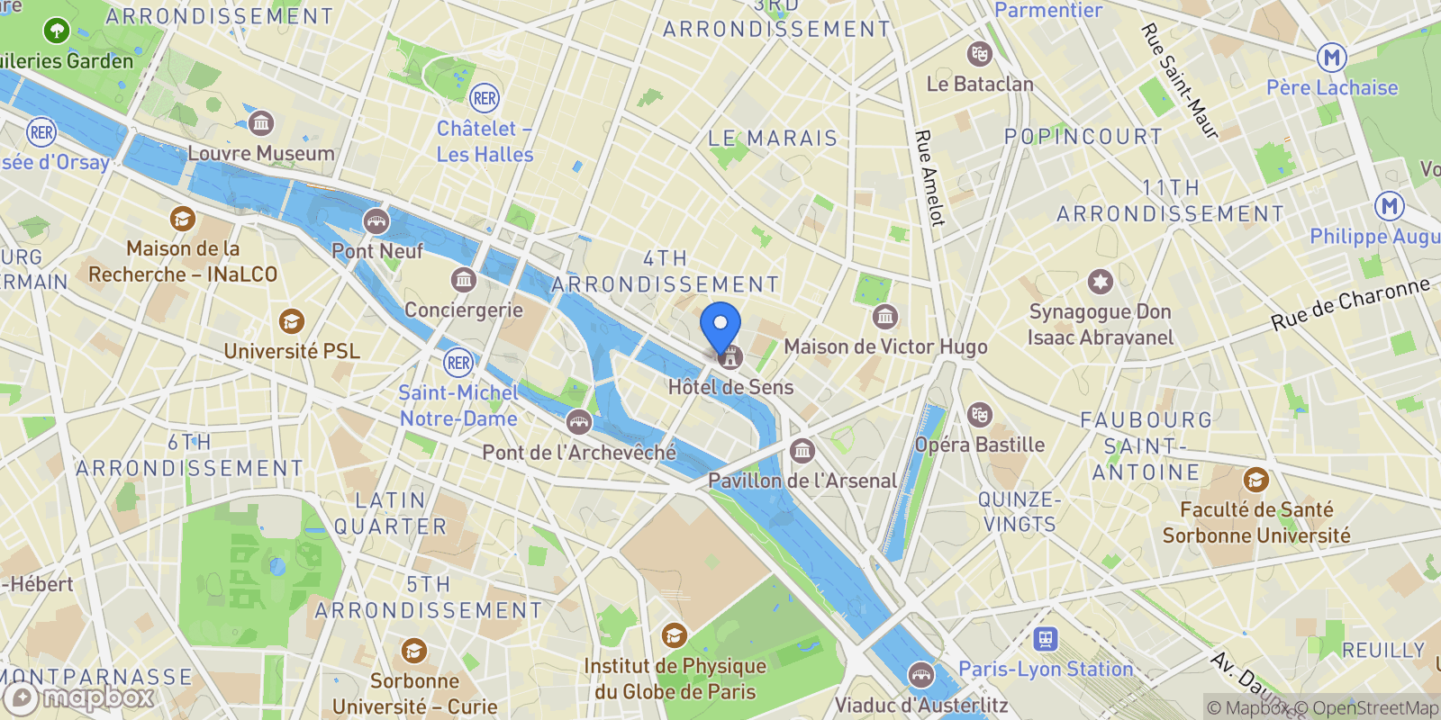 Map showing PARIS, J 75004, Paris, Île-de-France, France.