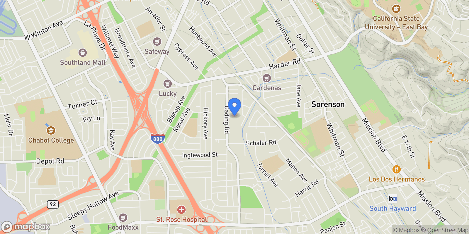 Map showing 318 Dumont Ave, Hayward, California, United States.