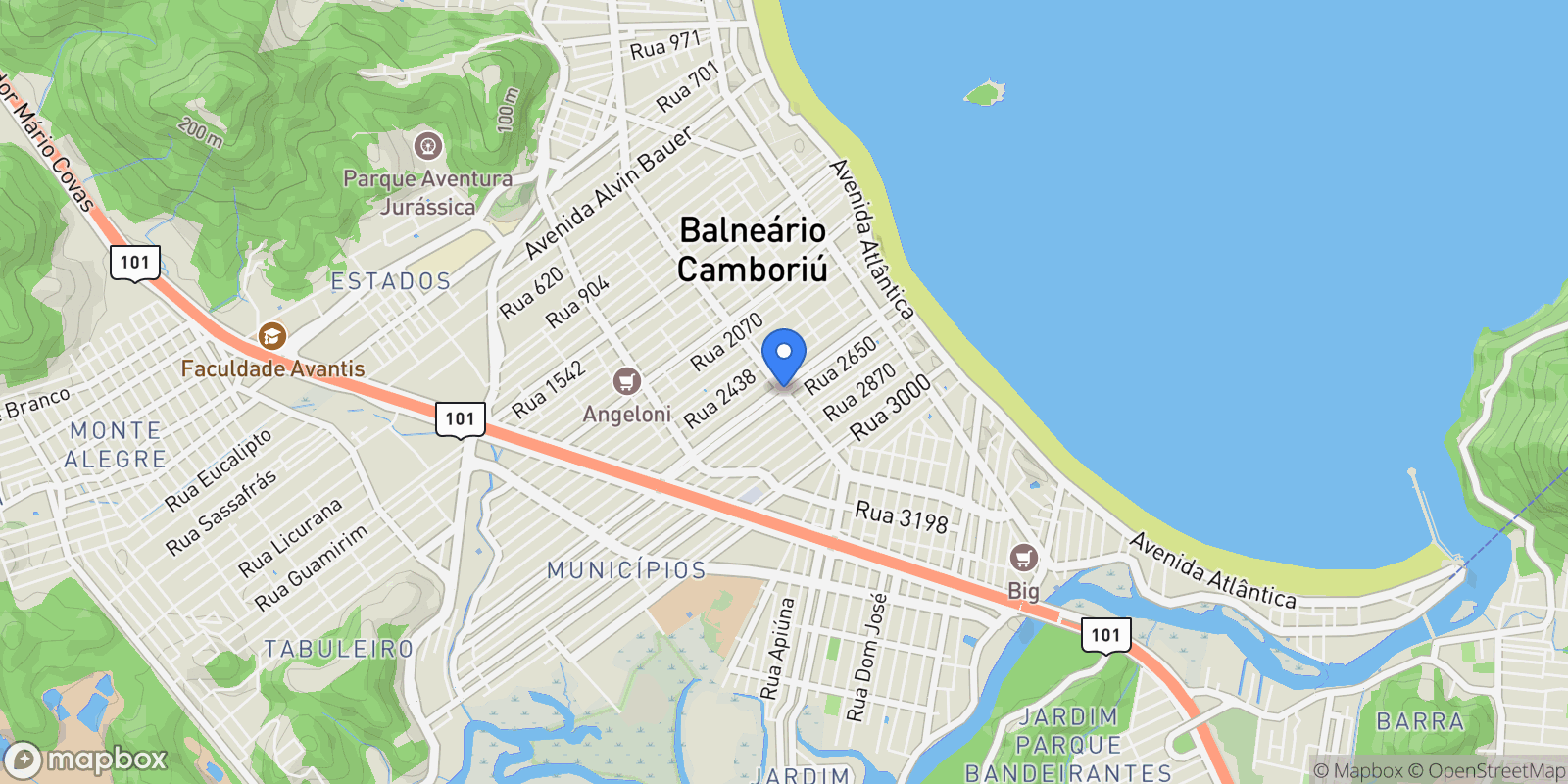 Map showing Balneário Camboriú, State of Santa Catarina, Brazil.