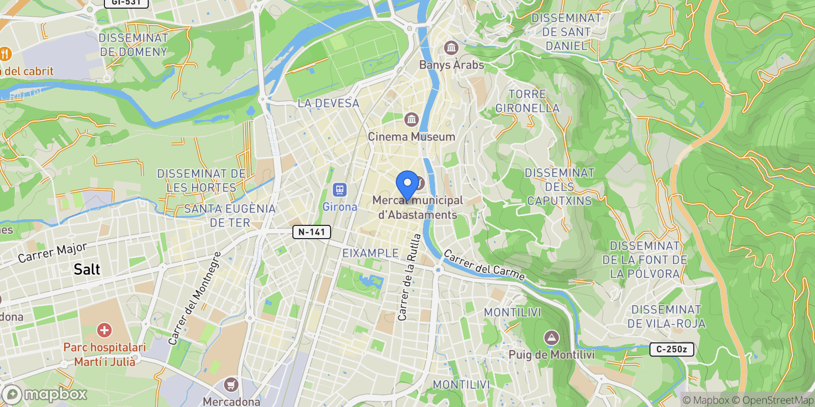 Map showing A las Afueras, Girona, Catalonia, Spain.