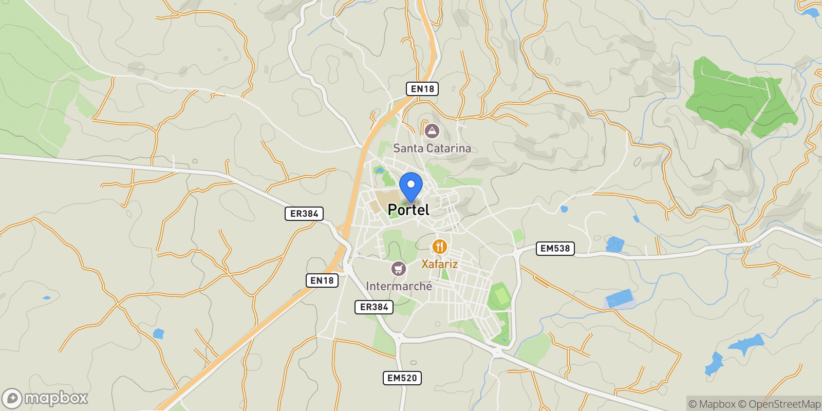 Map showing Portel, Évora, Portel, Évora District, Portugal.