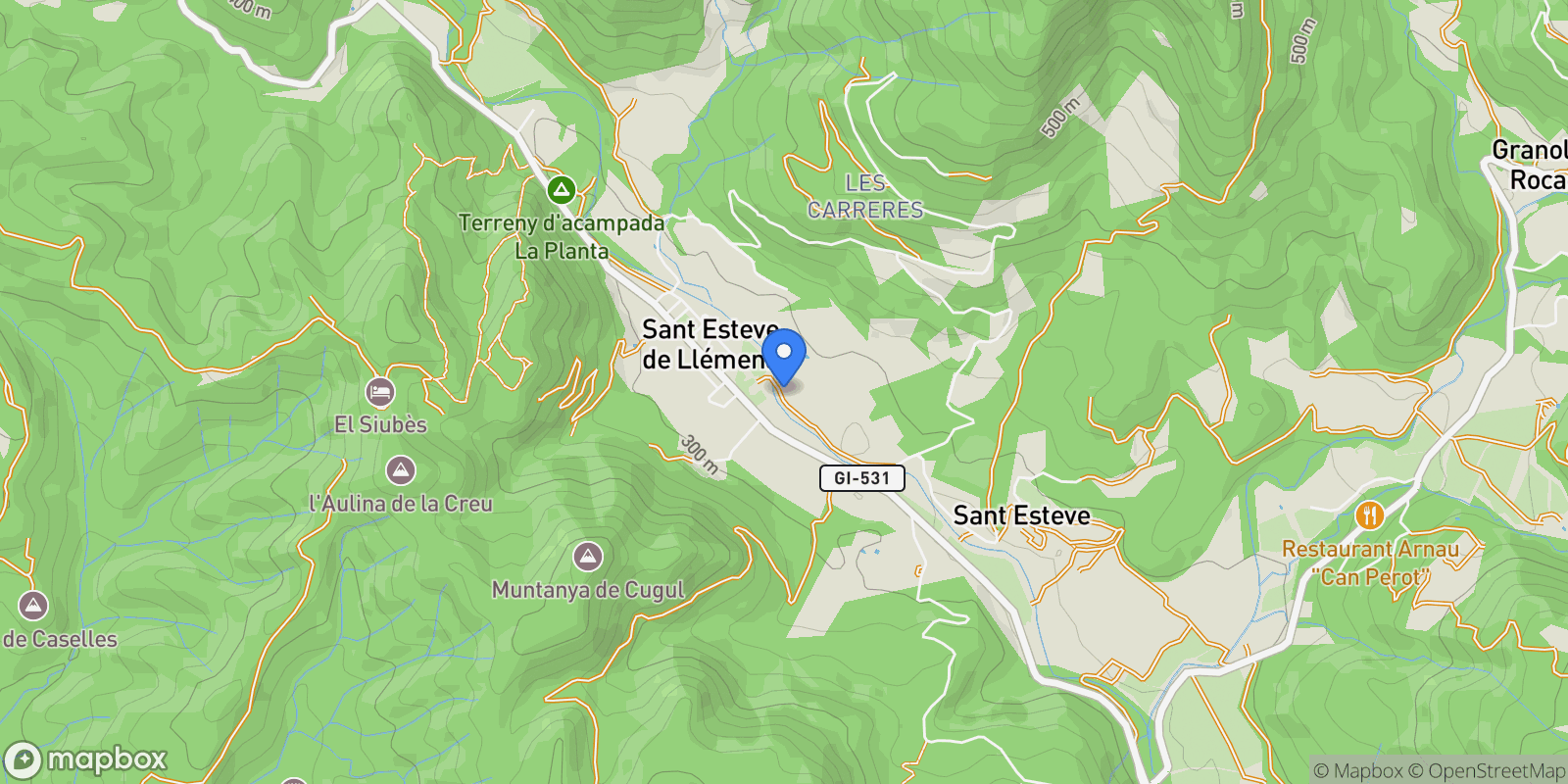 Map showing Girona les Planes, Sant Aniol de Finestres, Catalonia, Spain.