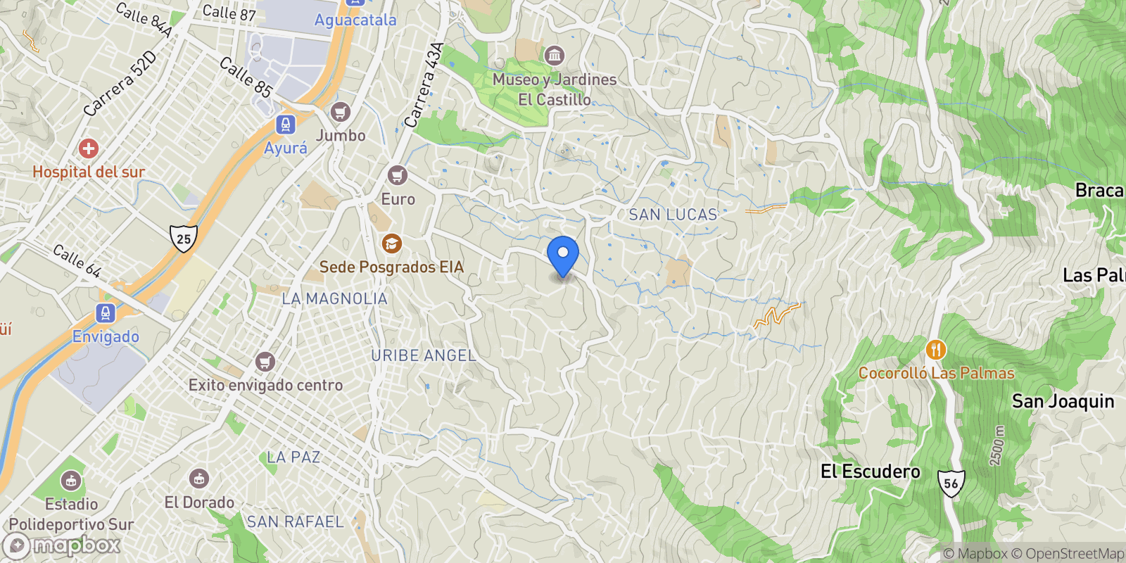 Map showing Envigado CRA 27 C #23SUR 51, Envigado, Antioquia, Colombia.