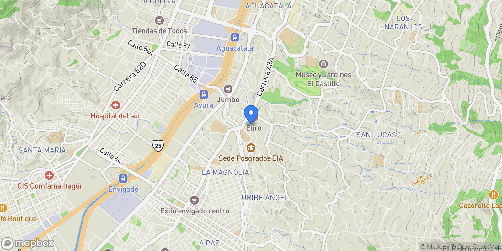 Map showing Envigado CALLE 23 SUR #2 125, Envigado, Antioquia, Colombia.