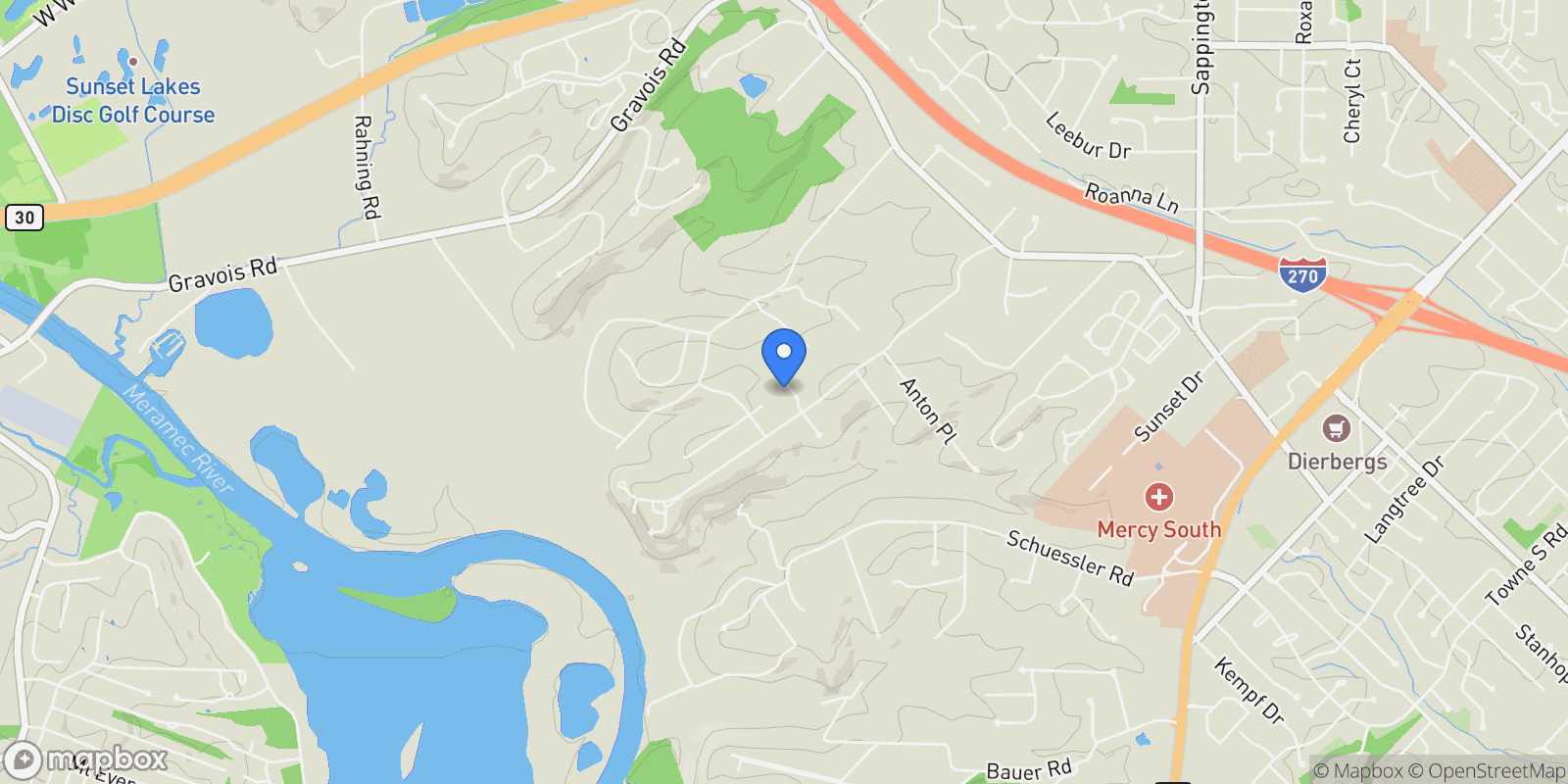 Map showing 10610 Deerpath Acres Court, Concord, Missouri, United States.