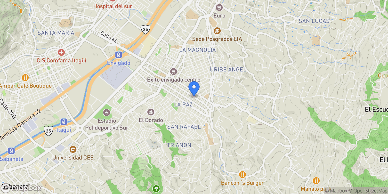 Map showing Envigado #, Envigado, Antioquia, Colombia.