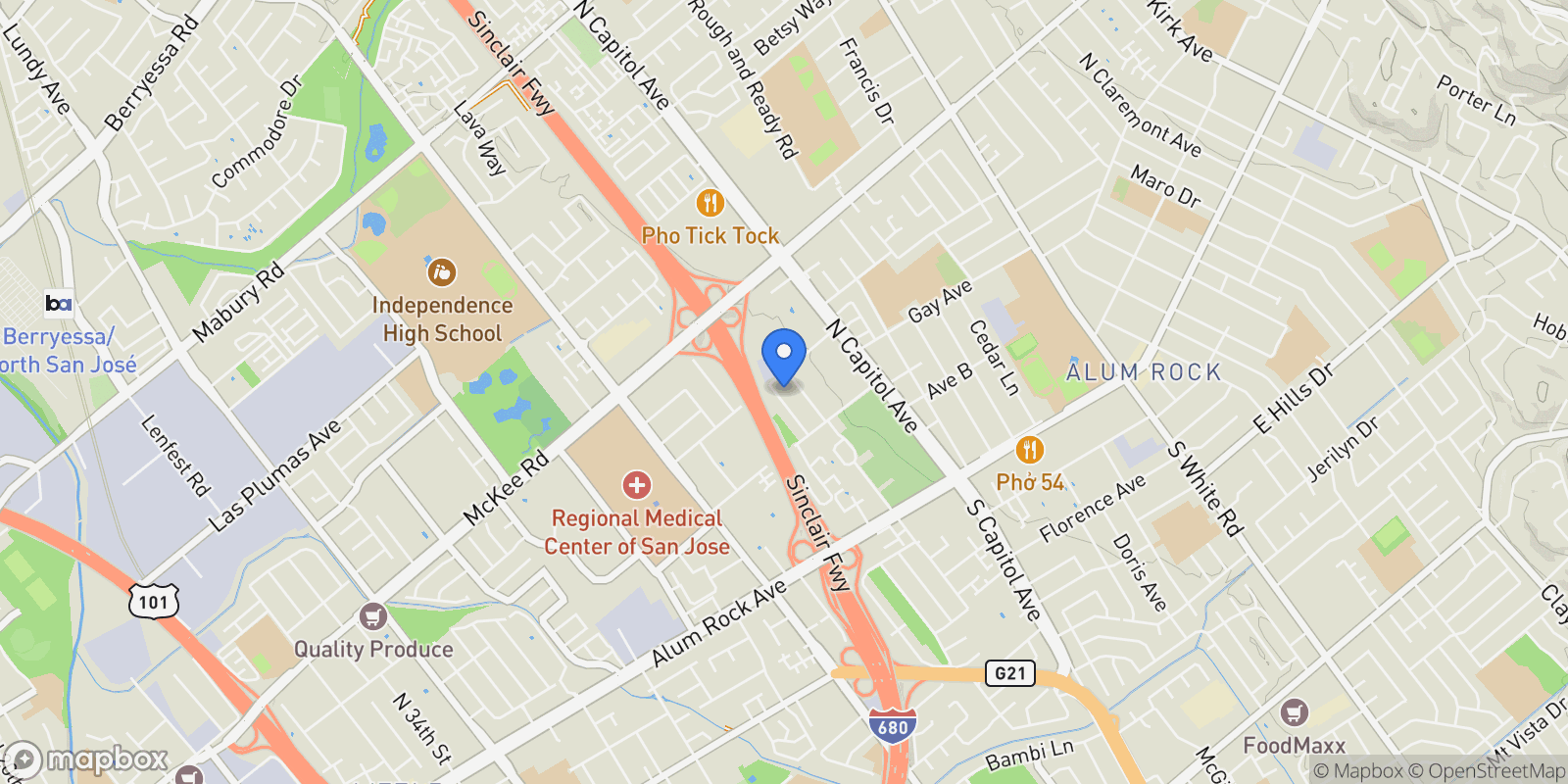 Map showing 210 Gramercy Place, San Jose, California, United States.