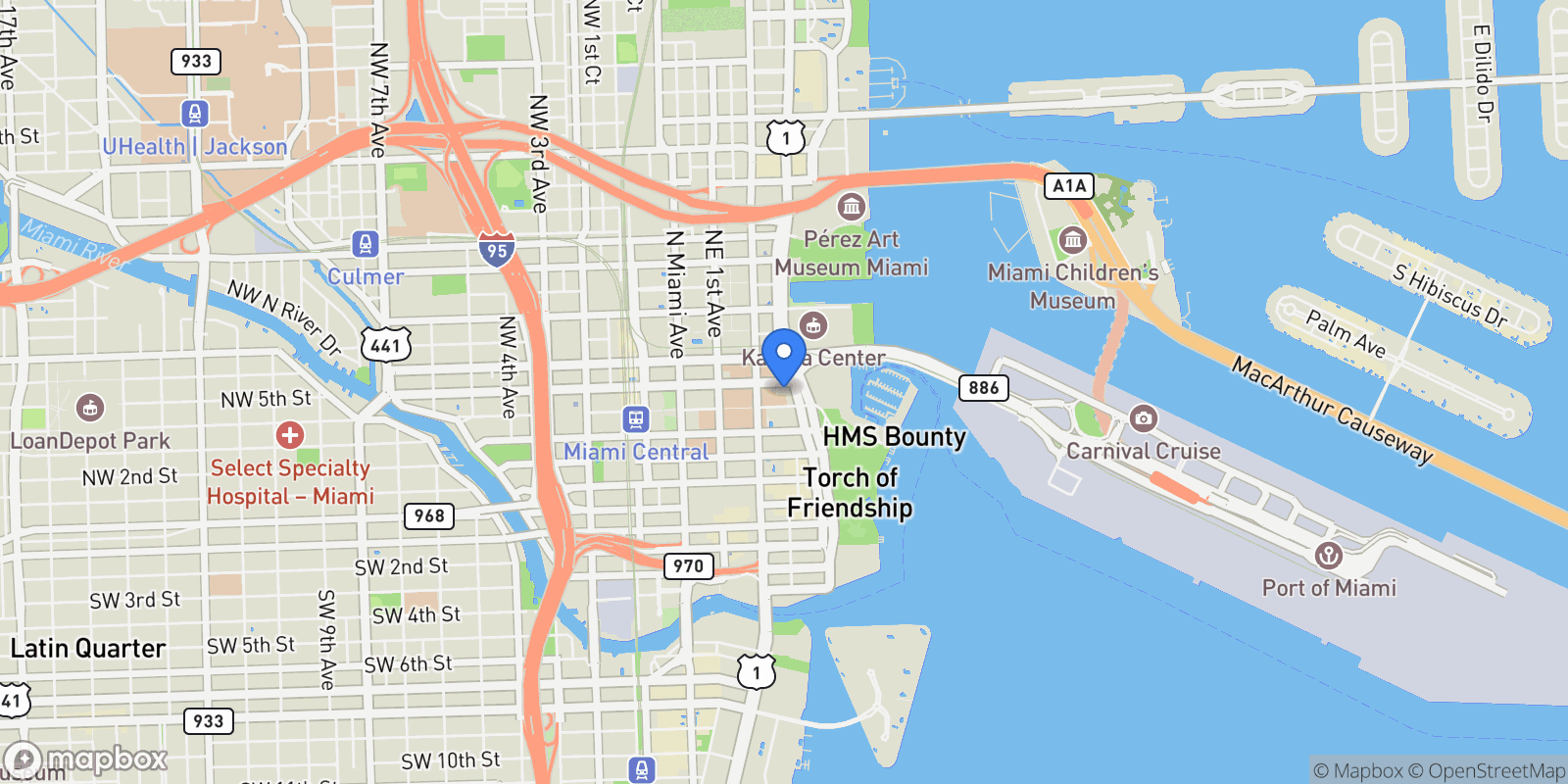 Map showing 398 NE 5th St 1711, Miami, Florida, United States.