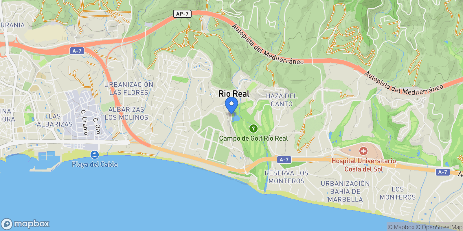 Map showing Urb. Golf Río Real, 29603 Marbella, Málaga, Spain, Rio Real, Marbella, Andalusia.