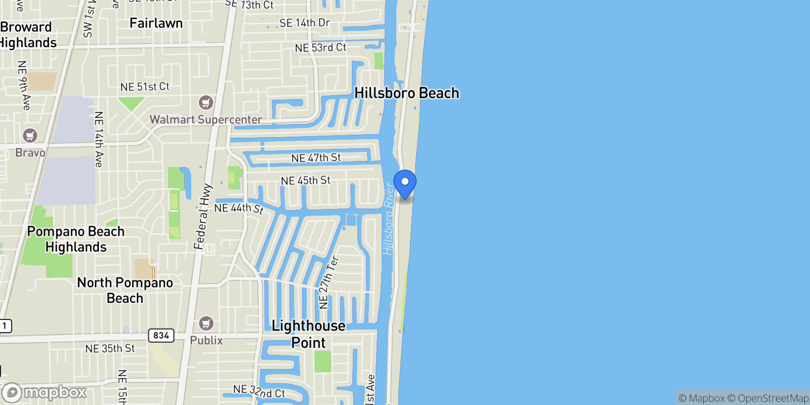 Map showing 1091 Hillsboro Mile, Hillsboro Beach, Florida, United States.