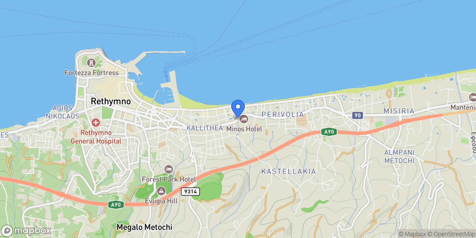 Map showing Rethimno, Greece, Crete, Greece.