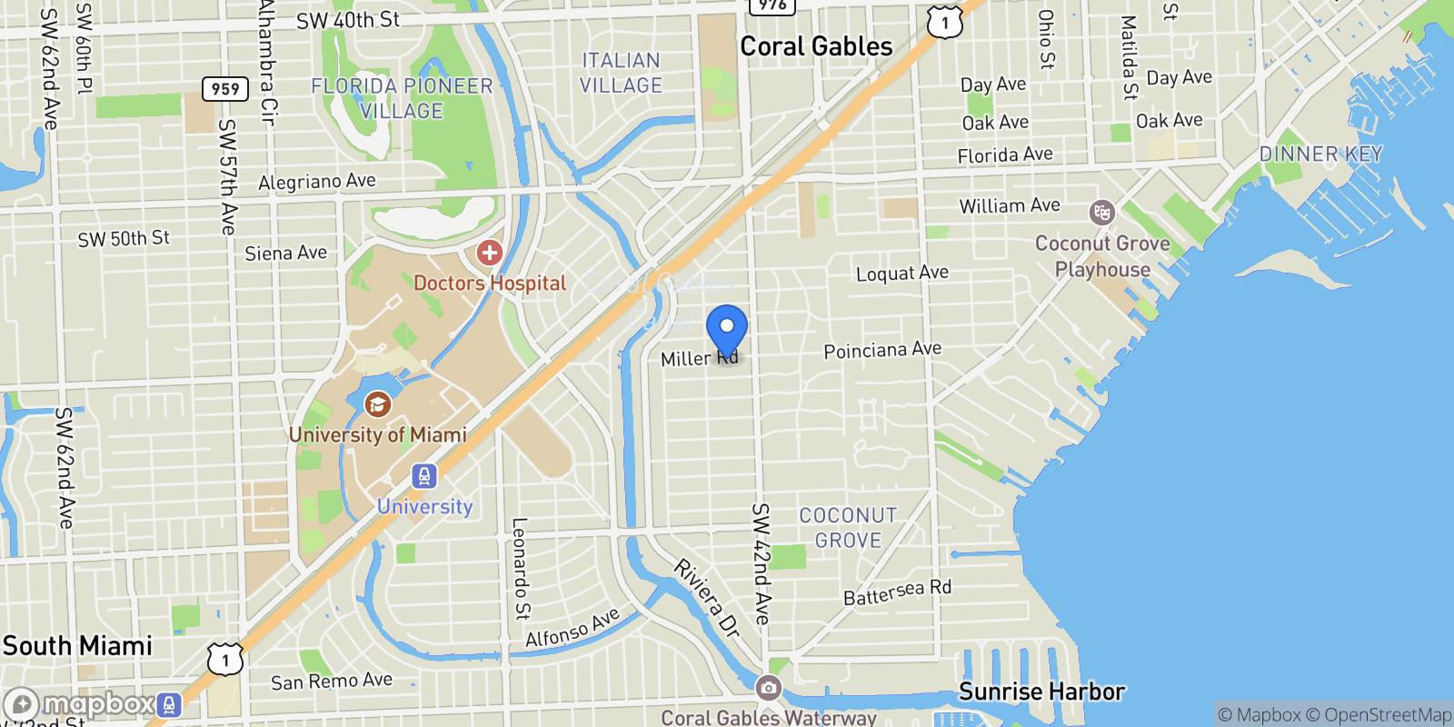 Map showing 430 Miller Rd, Coral Gables, Florida, United States.