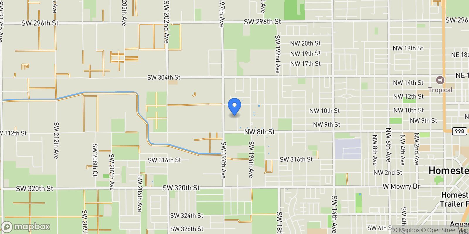 Map showing 30992 SW 195th Ave, Homestead, Florida, United States.