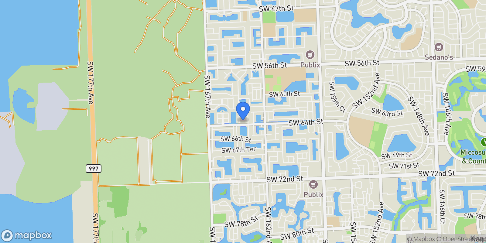 Map showing 16354 SW 63rd Ter, Miami, Florida, United States.