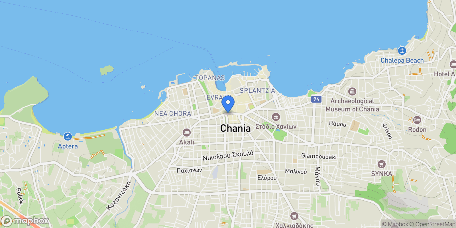 Map showing Chania, Greece, Crete, Greece.