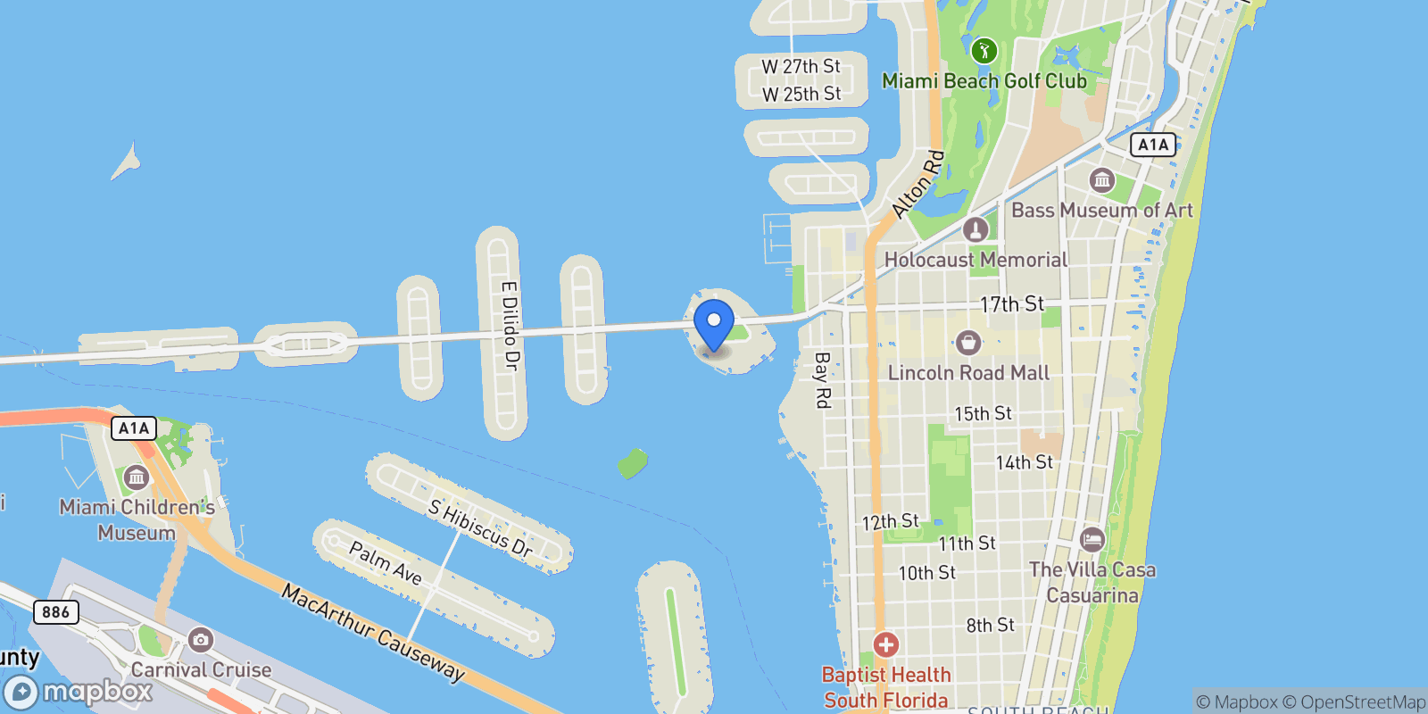 Map showing 9 Island Ave 1806, Miami Beach, Florida, United States.