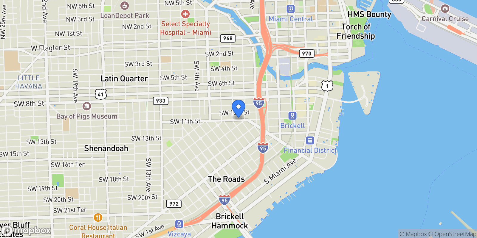 Map showing 545 SW 11th St 105, Miami, Florida, United States.