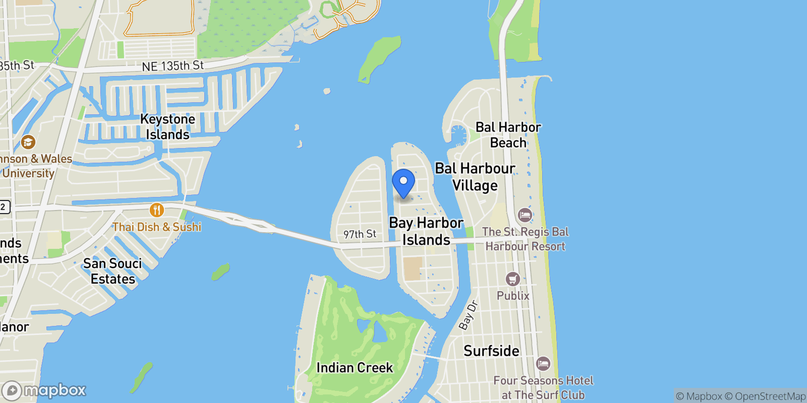 Map showing 9901 W Bay Harbor Dr 605, Bal Harbour, Florida, United States.