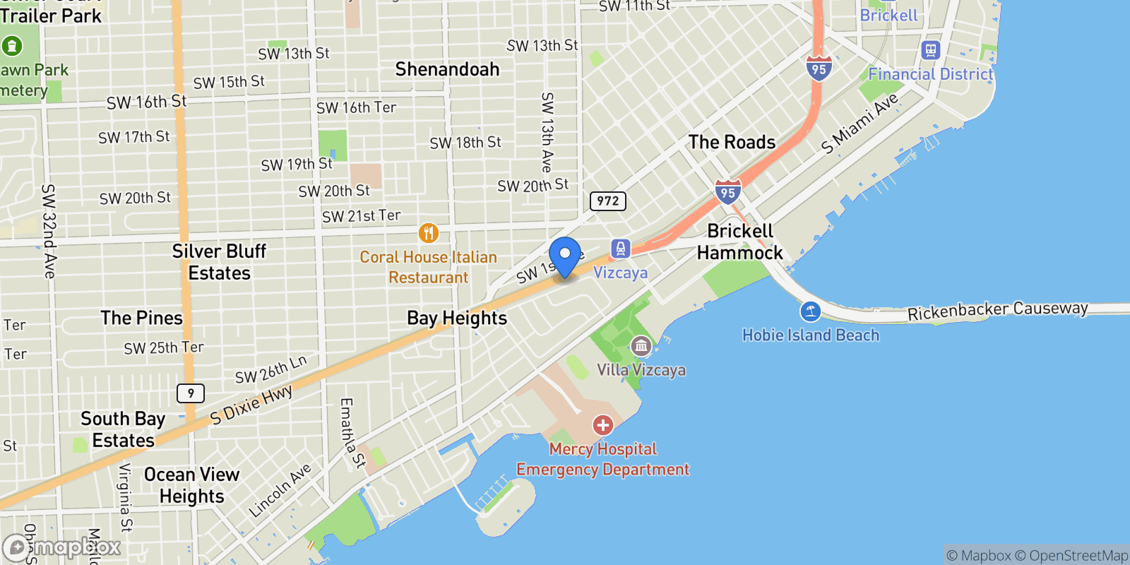 Map showing 79 W Shore Dr W, Miami, Florida, United States.