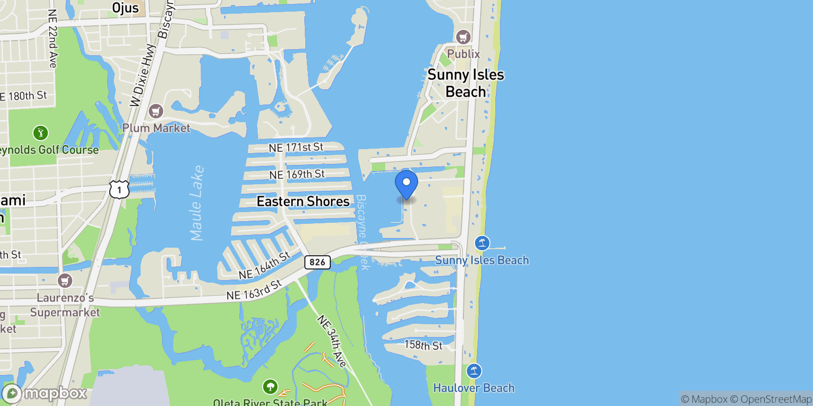 Map showing 17050 N Bay Rd PH1201, Golden Beach, Florida, United States.