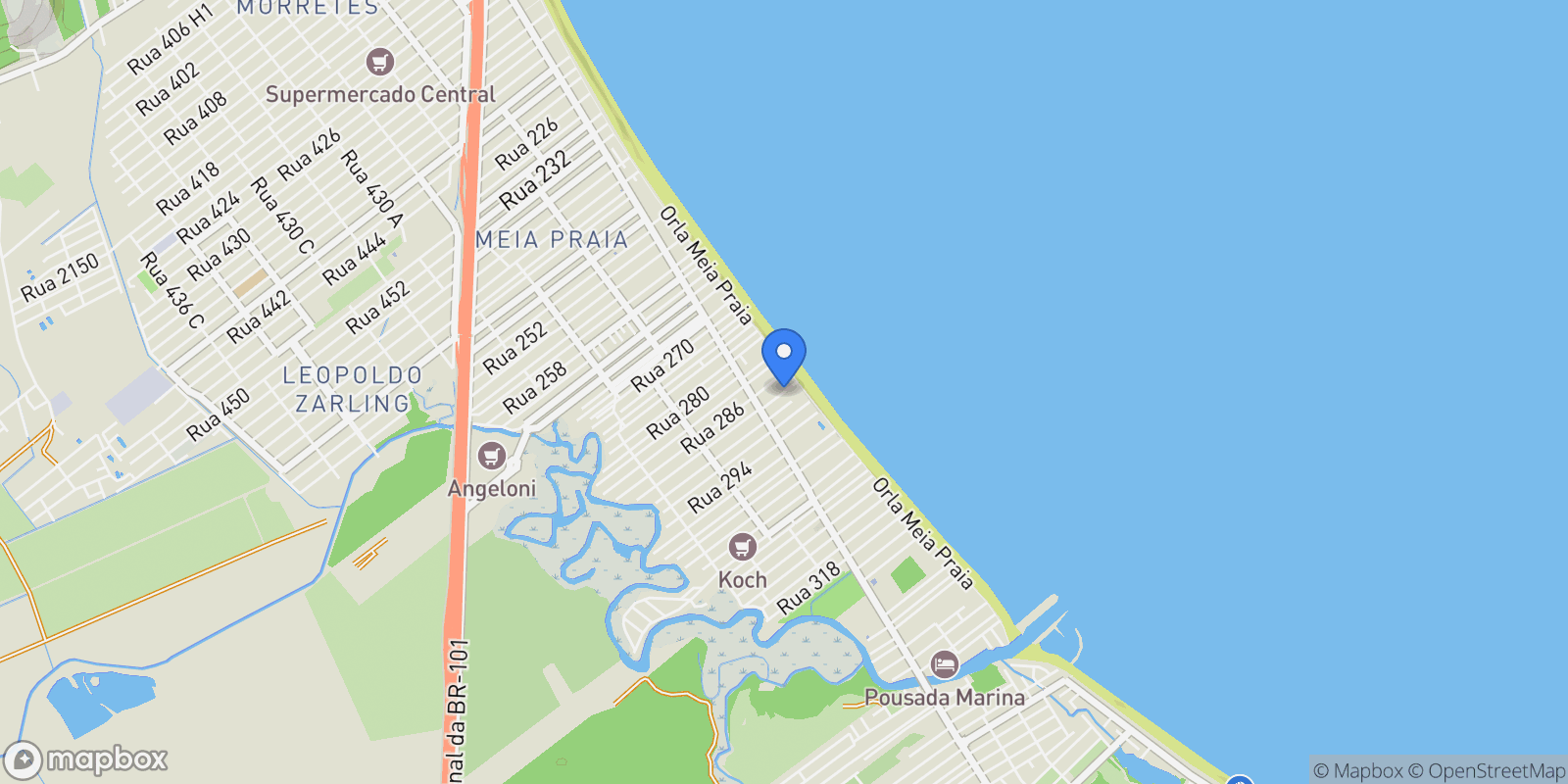 Map showing Meia Praia, State of Santa Catarina, Brazil.