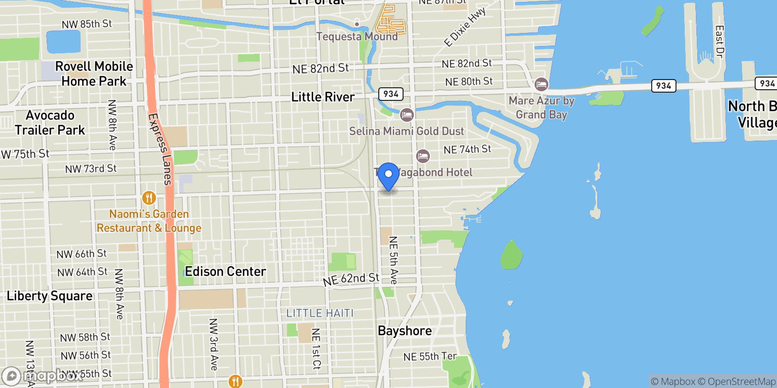 Map showing 7004 NE 5th Ave, Miami, Florida, United States.