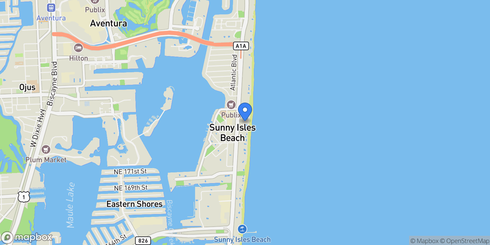 Map showing 18101 Collins Ave 1502, Golden Beach, Florida, United States.