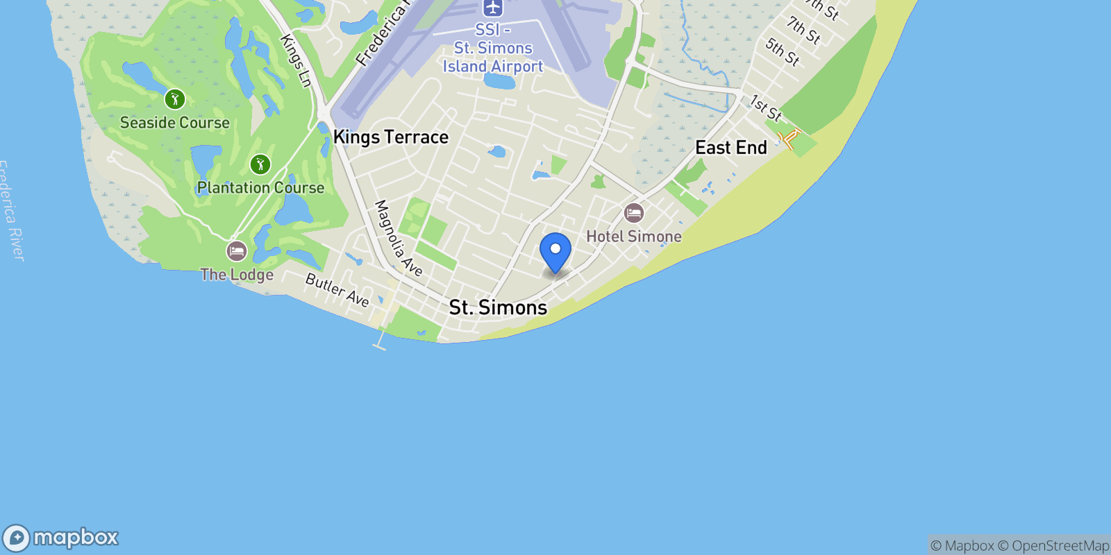 Map showing 1017 Ocean View Avenue, Saint Simons Island, GA 31522, St. Simons, Georgia, United States.