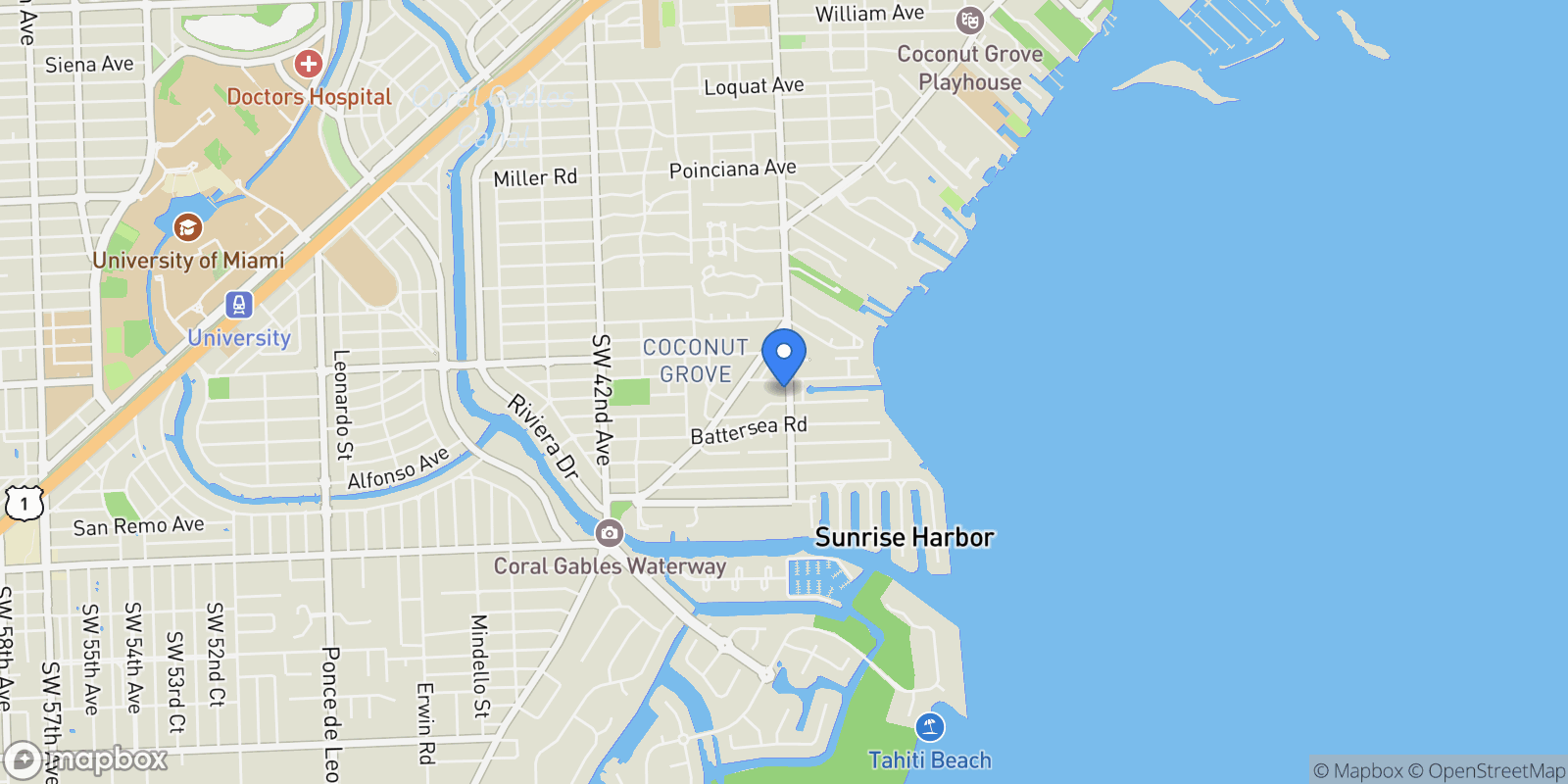 Map showing 4286 S Douglas Rd, Miami, Florida, United States.