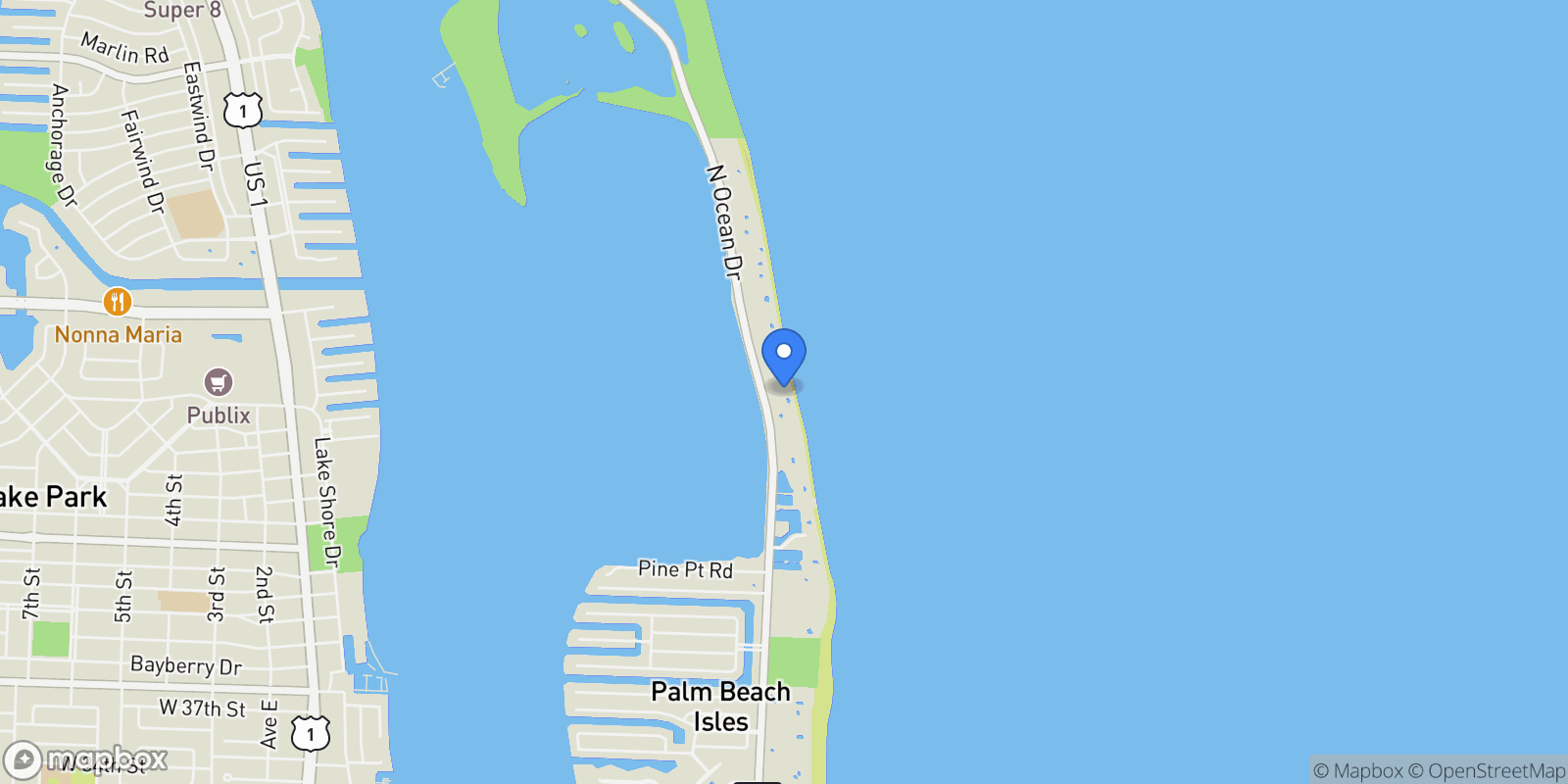 Map showing 5200 N Ocean Dr 1105, Riviera Beach, Florida, United States.