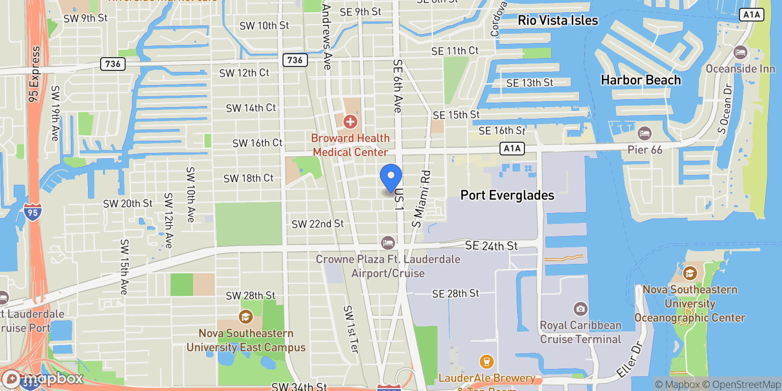 Map showing 505 SE 20th St, Fort Lauderdale, Florida, United States.