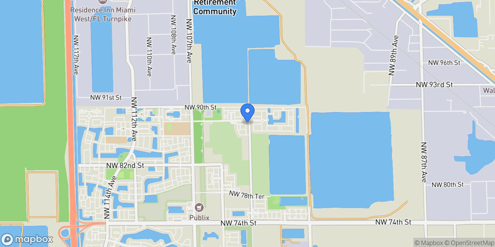 Map showing 8777 NW 102nd Ct, Doral, Florida, United States.