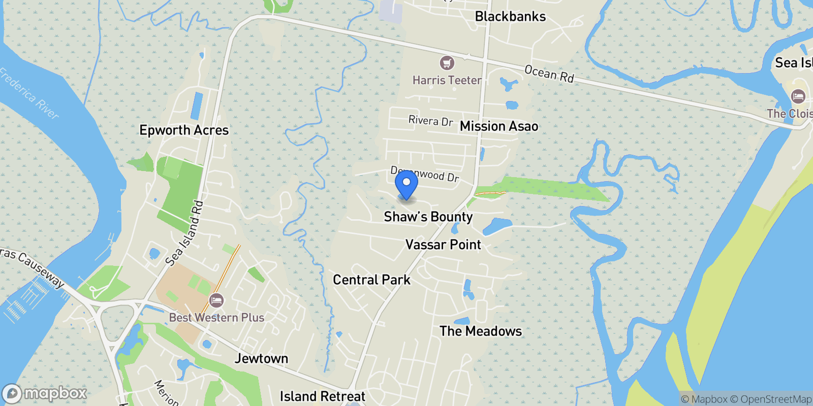 Map showing 210 Settlers Road, Saint Simons Island, GA 31522, St. Simons, Georgia, United States.