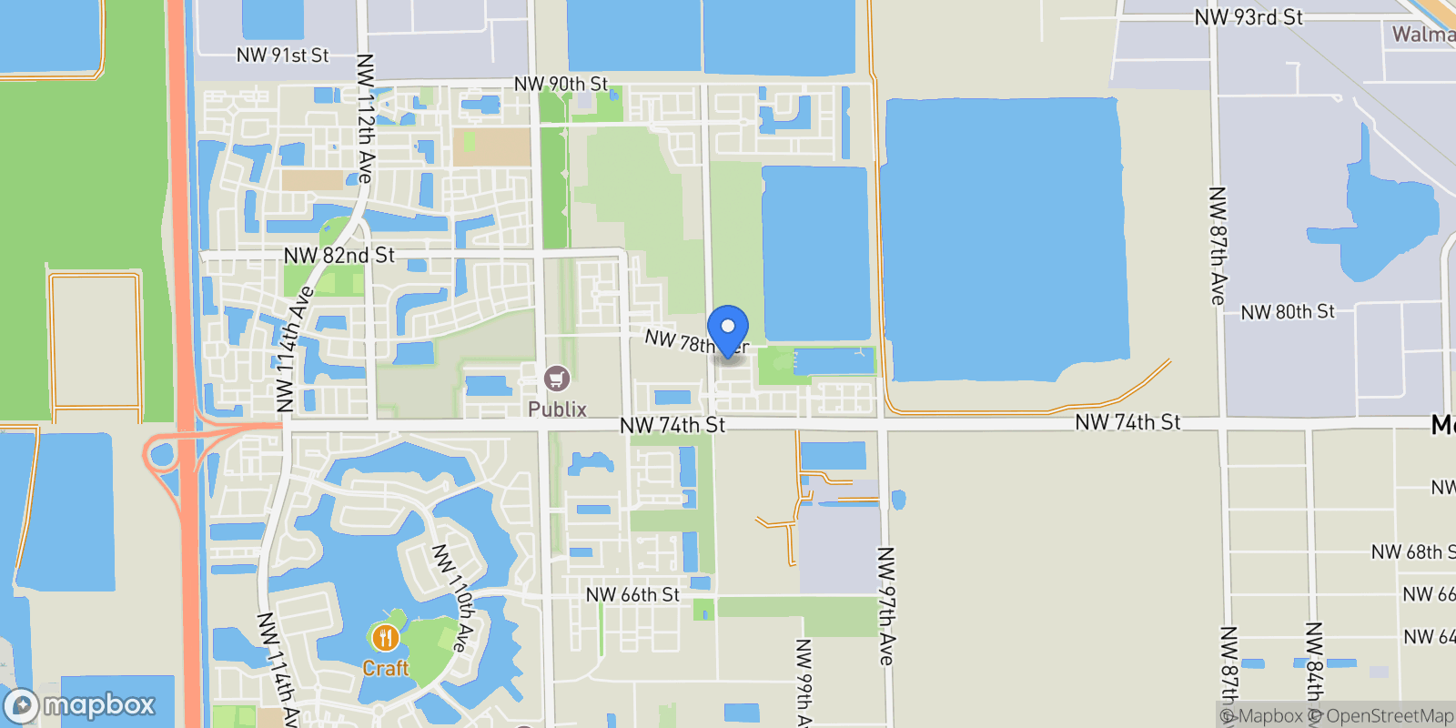 Map showing 10109 NW 76th Ter, Doral, Florida, United States.