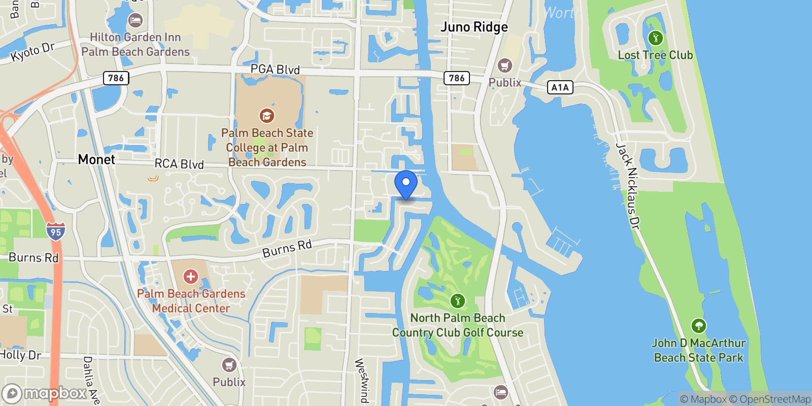Map showing 833 Harbour Isle Place, Palm Beach Gardens, Florida, United States.