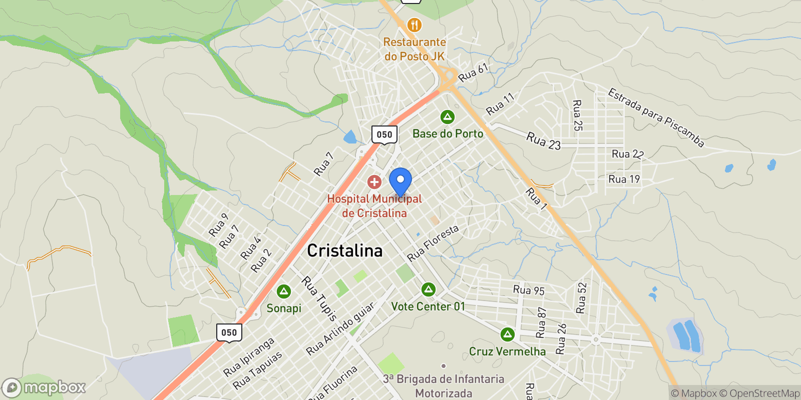 Map showing Cristalina, State of Goiás, Brazil.